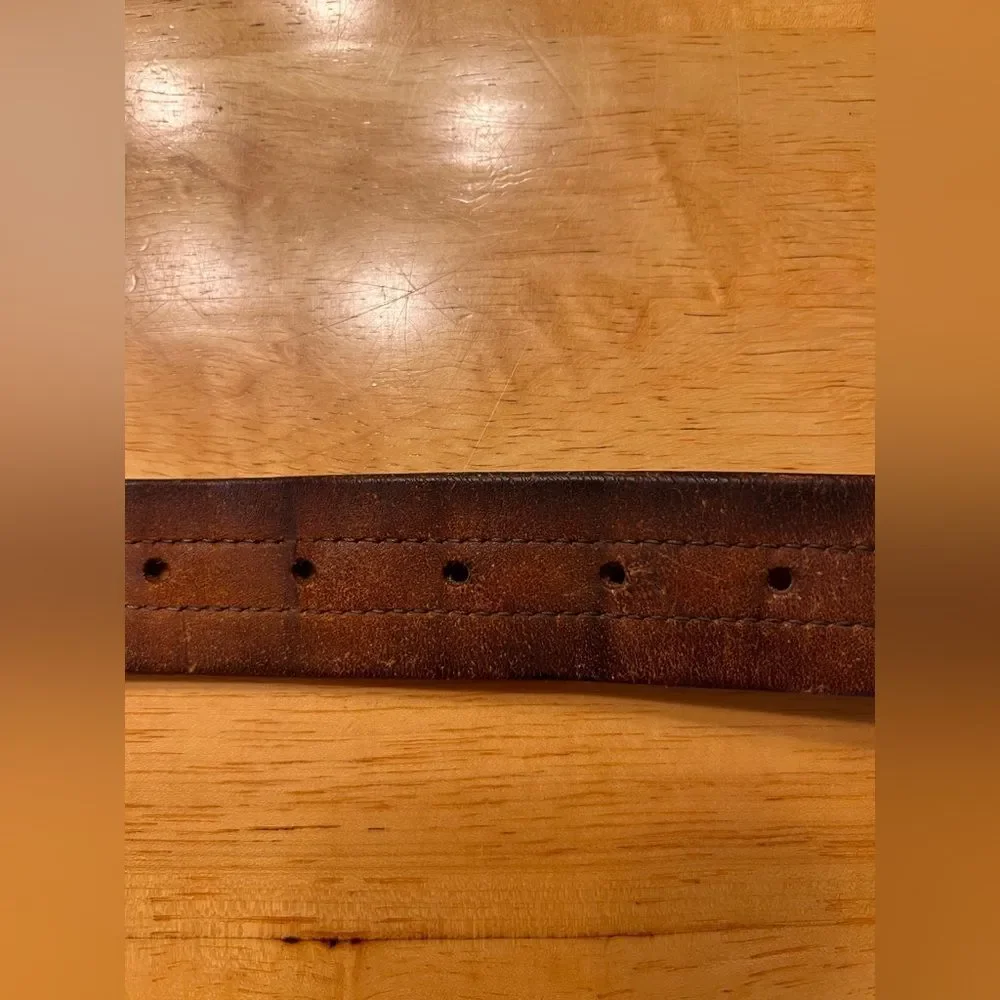 Men's Brown Leather Belt rugged leather cowboy outdoor 38  stitching Guatemala